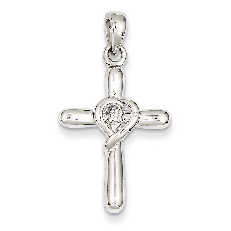 White Diamond Heart Cross Pendant Sterling Silver QC6683