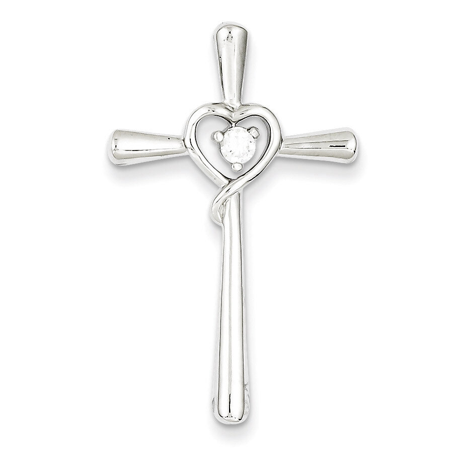 in Heart Cross Pendant Sterling Silver Diamond QC6685