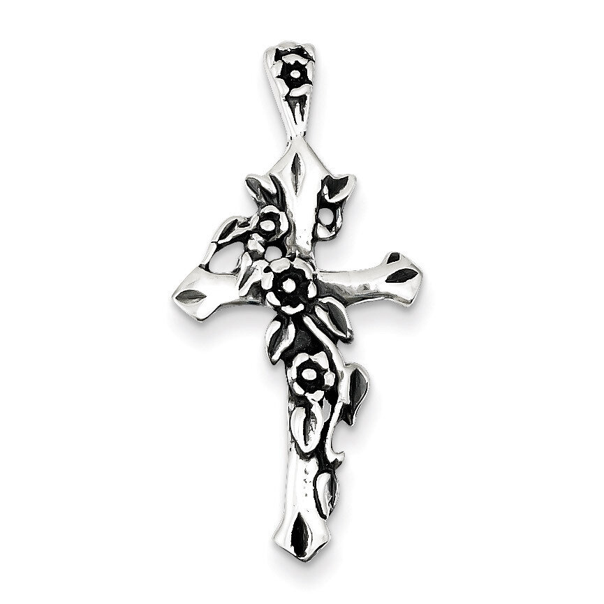 Flowered Cross Pendant Antiqued Sterling Silver QC6708, MPN: QC6708, 883957544786