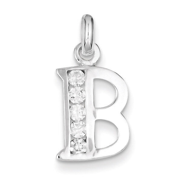 White Diamond Initial B Pendant Sterling Silver QC6716B