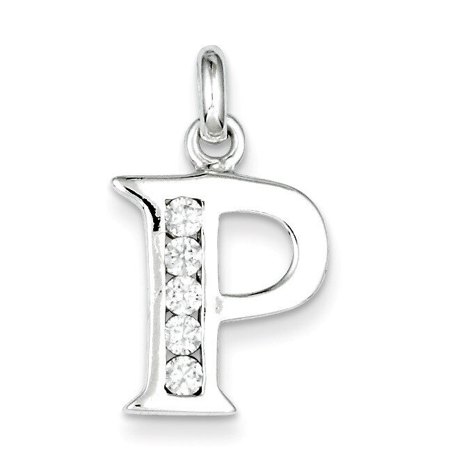 White Diamond Initial P Pendant Sterling Silver QC6716P