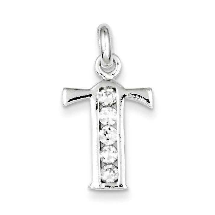 White Diamond Initial T Pendant Sterling Silver QC6716T, MPN: QC6716T, 883957570013