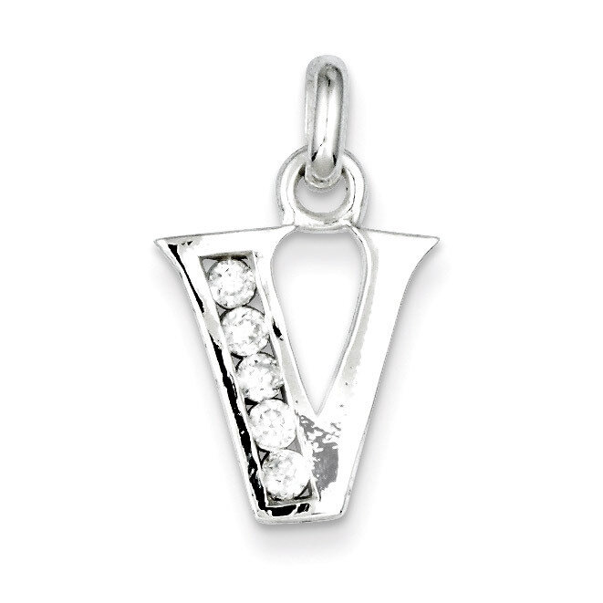 White Diamond Initial V Pendant Sterling Silver QC6716V, MPN: QC6716V, 883957529295