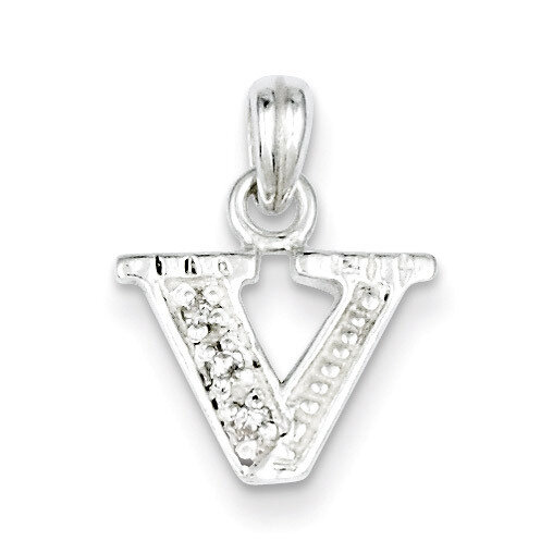 Initial V Pendant Sterling Silver Diamond QC6717V