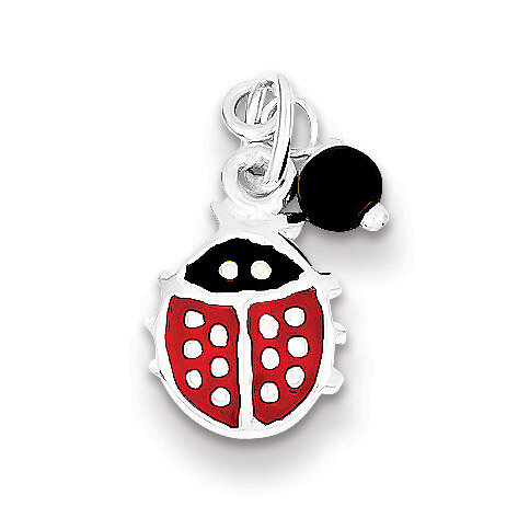 Red Enameled Ladybug Bead Charm Sterling Silver QC6856