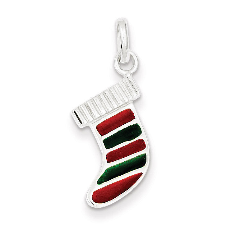 Christmas Stocking Charm Sterling Silver Enameled QC6874, MPN: QC6874, 883957567334