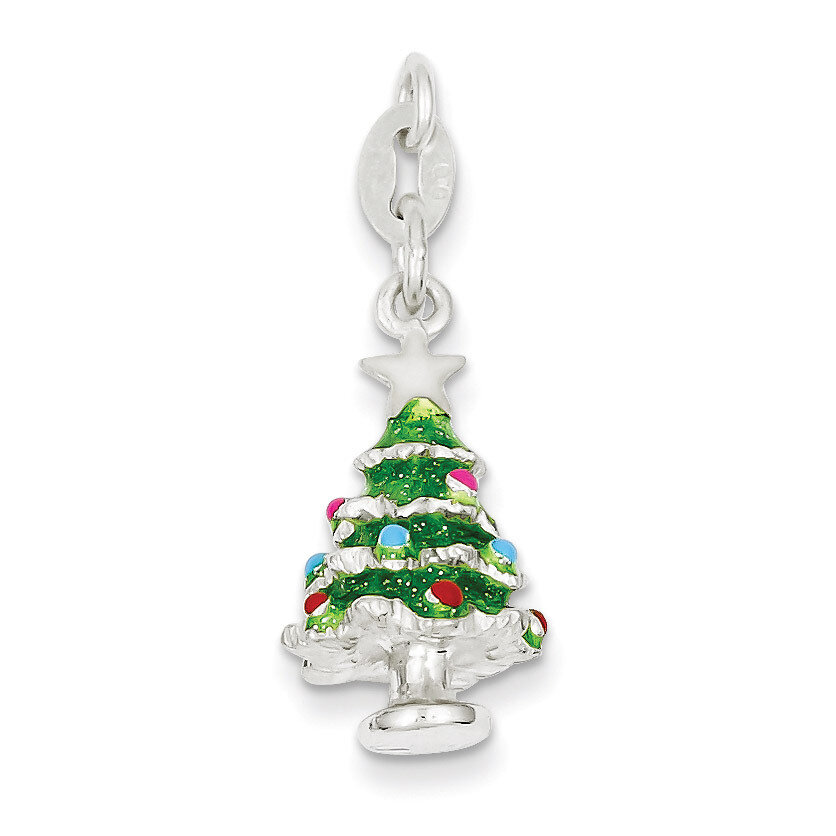 Christmas Tree Charm Sterling Silver Enameled QC6890