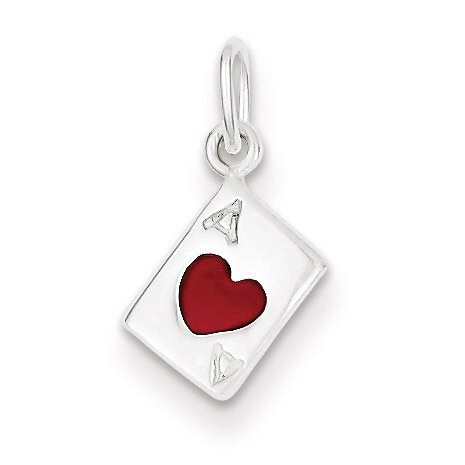 Ace Of Hearts Card Charm Sterling Silver Enameled QC6984