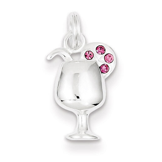 Pink Preciosa Accented Wine Glass Charm Sterling Silver QC7052, MPN: QC7052, 883957532622