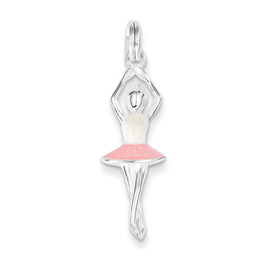 Pink &amp; White Enamel with Glitter Ballerina Charm Sterling Silver QC7093, MPN: QC7093, 723252363715