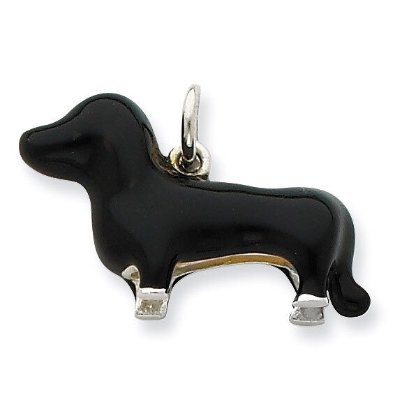 Black Enamel Dachshund Pendant Sterling Silver QC7156, MPN: QC7156, 886774373553
