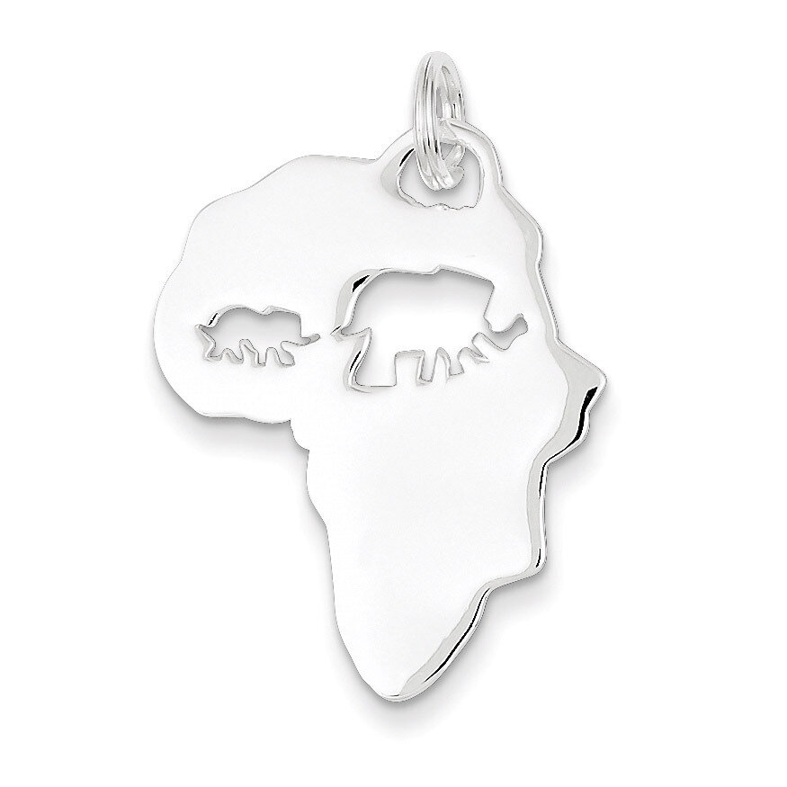 Africa Continent with Elephant Cutout Pendant Sterling Silver QC7167