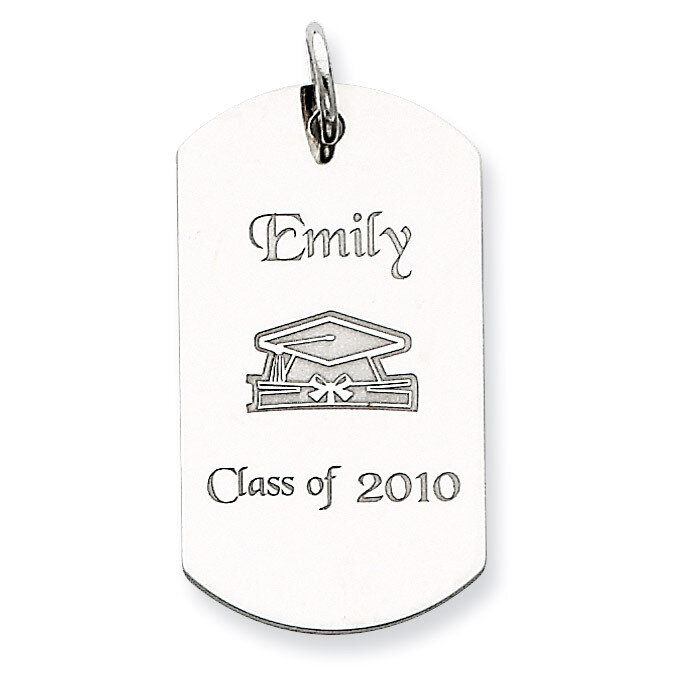 Personalizable Graduation Dog Tag Charm Sterling Silver QC7197, MPN: QC7197, 883957598406