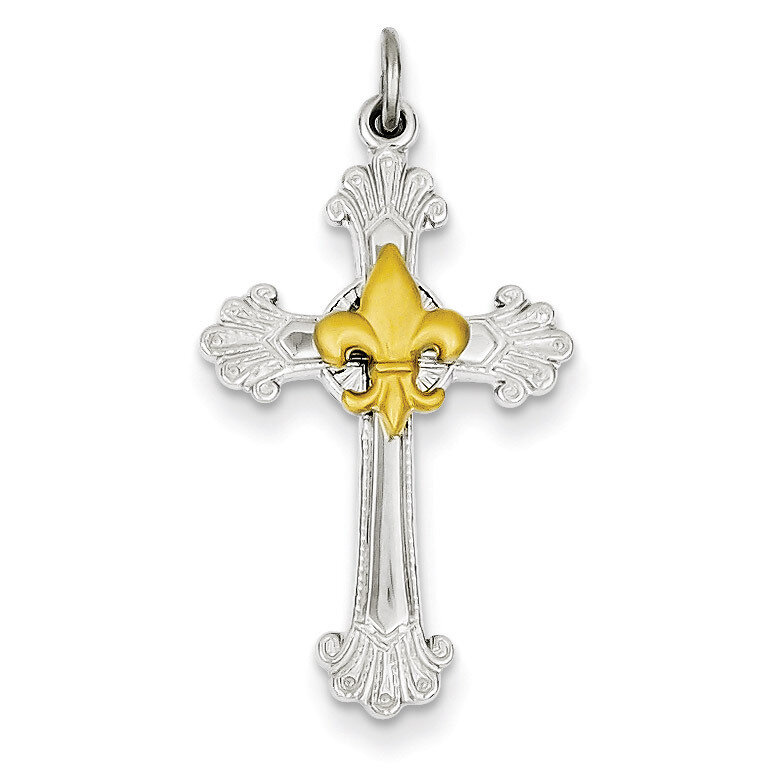 Gold Plated Cross Fleur de lis Pendant Sterling Silver QC7256, MPN: QC7256, 883957488622