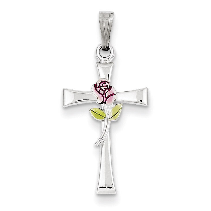 Cross with Epoxy Rose Center Pendant Sterling Silver QC7264