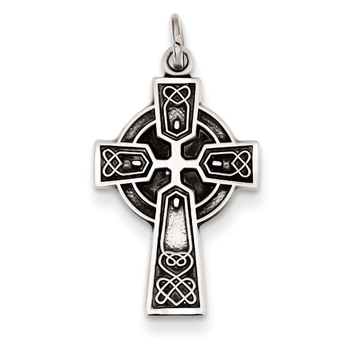 Satin Celtic Cross Pendant Antiqued Sterling Silver QC7303