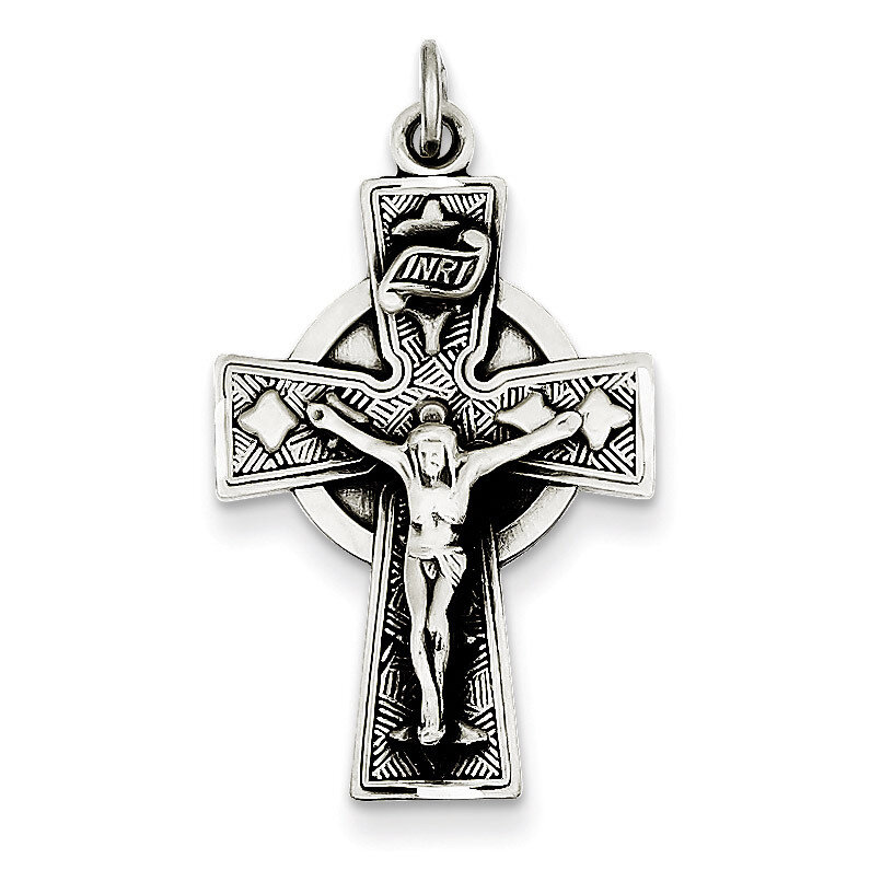 Satin Irish Crucifix Cross Pendant Antiqued Sterling Silver QC7346