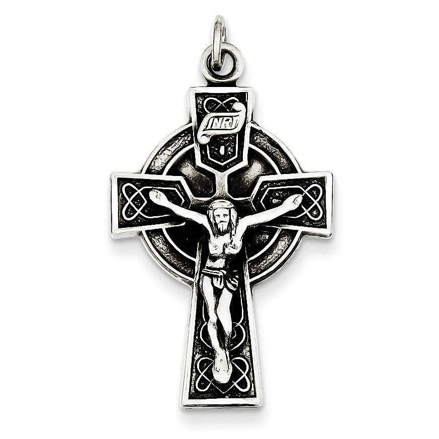 Satin Irish Crucifix Cross Pendant Antiqued Sterling Silver QC7347, MPN: QC7347, 883957598710