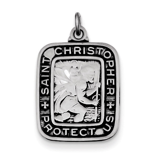 Square Saint Christopher Medal Pendant Antiqued Sterling Silver QC7373, MPN: QC7373, 886774582733