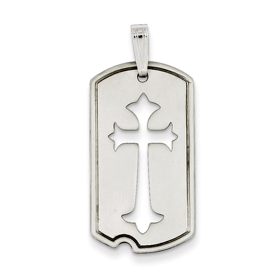 Antiqued Dog Tag with Cut out Cross Pendant Sterling Silver Satin QC7377
