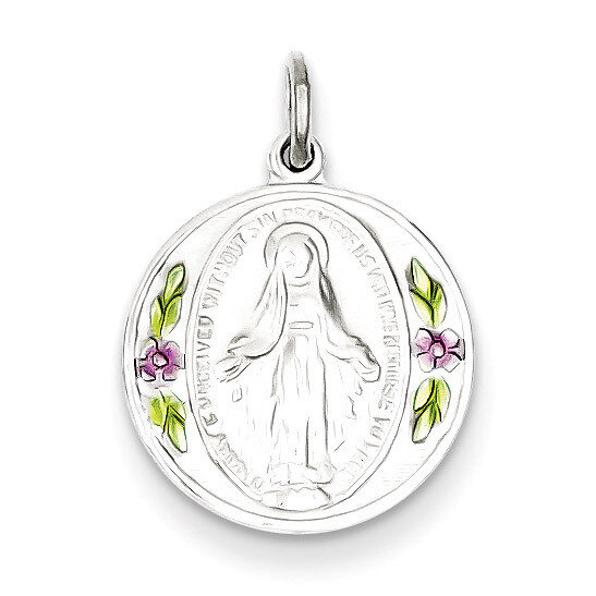 Epoxy Miraculous Medal Pendant Sterling Silver Polished QC7391