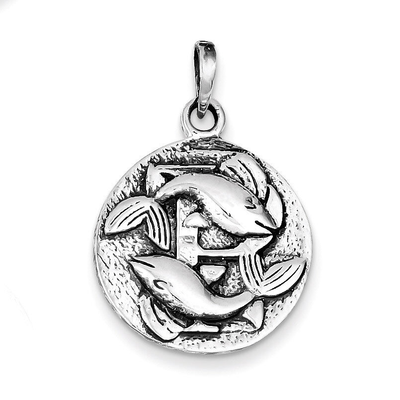 Antique Finish Pisces Horoscope Pendant Sterling Silver Polished QC7423, MPN: QC7423, 883957029900