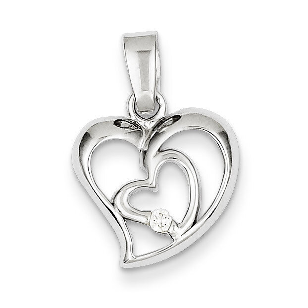 Open Double Heart Pendant Sterling Silver Rhodium-plated Diamond QC7435