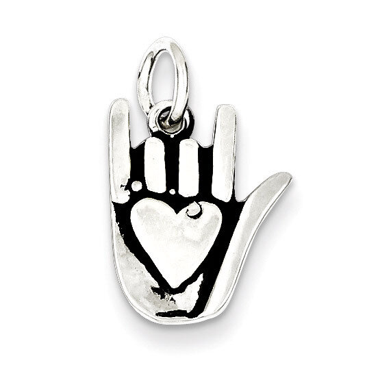 Sign Language Charm Antiqued Sterling Silver QC7480
