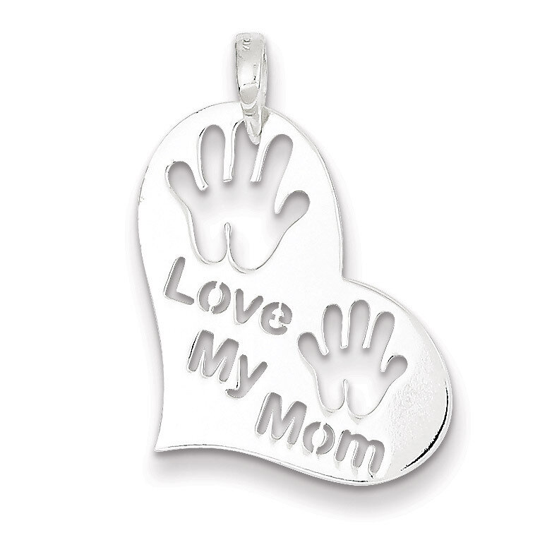Love My Mom Heart Pendant Sterling Silver Polished QC7520
