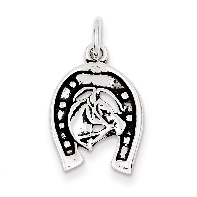 Horse Shoe Horse Charm Antiqued Sterling Silver QC7612