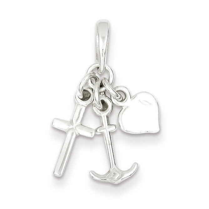Anchor Heart and Cross Pendant Sterling Silver Polished QC7629