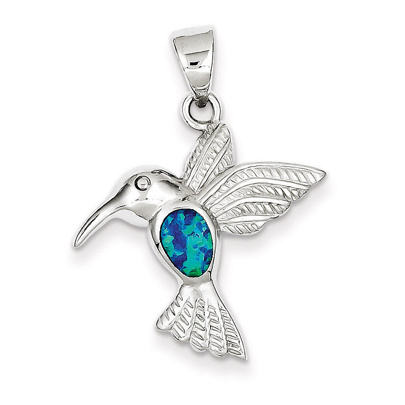 Blue Inlay Created Opal Hummingbird Pendant Sterling Silver QC7684, MPN: QC7684, 883957140193