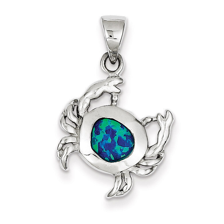 Blue Inlay Created Opal Crab Pendant Sterling Silver QC7685, MPN: QC7685, 883957525198