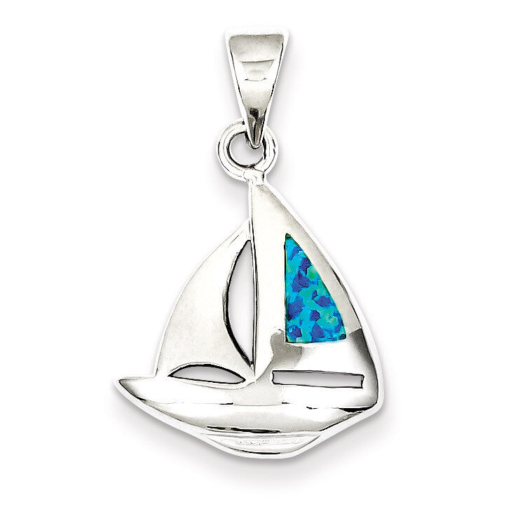 Blue Inlay Created Opal Sailboat Pendant Sterling Silver QC7696, MPN: QC7696, 883957137667
