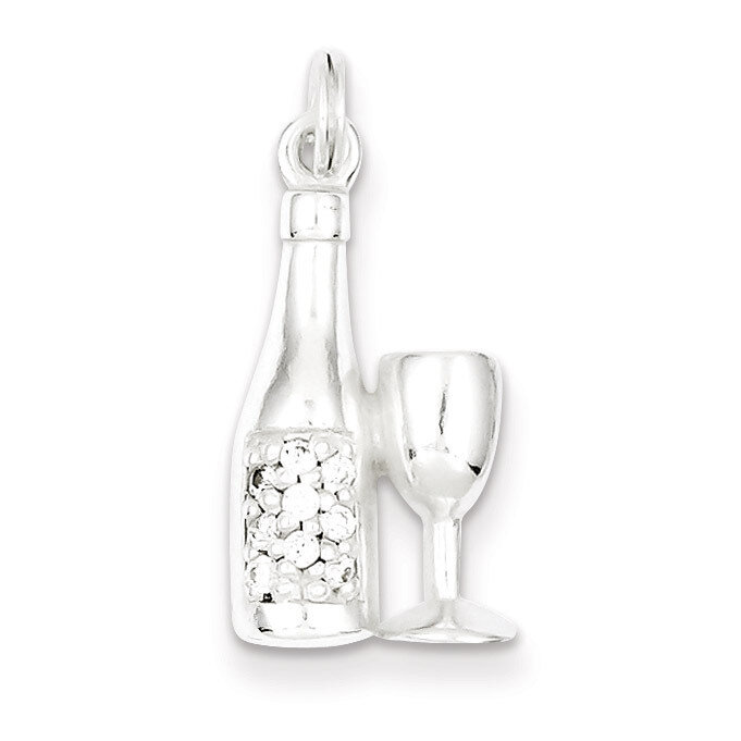 Wine Bottle Glass Charm Pendant Sterling Silver Diamond QC7708
