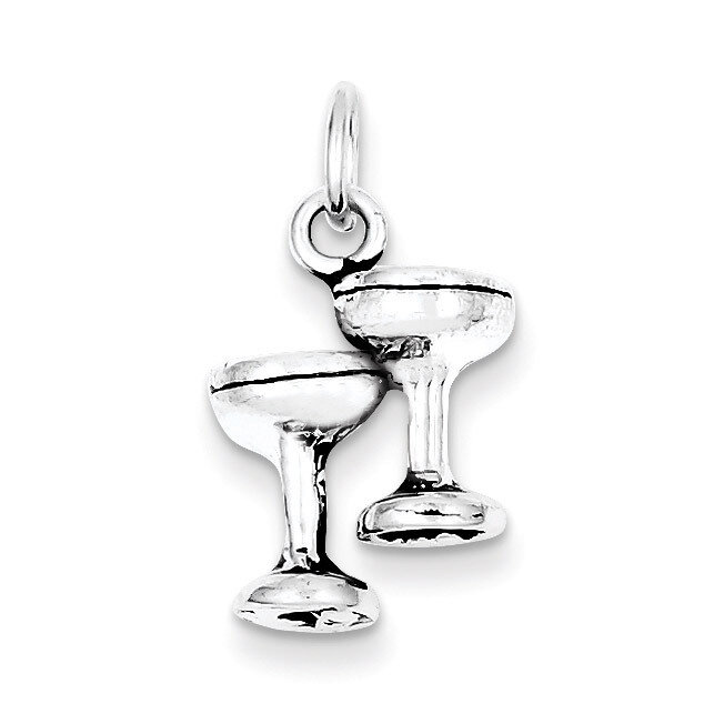 Wine Glass Charm Antiqued Sterling Silver QC7734