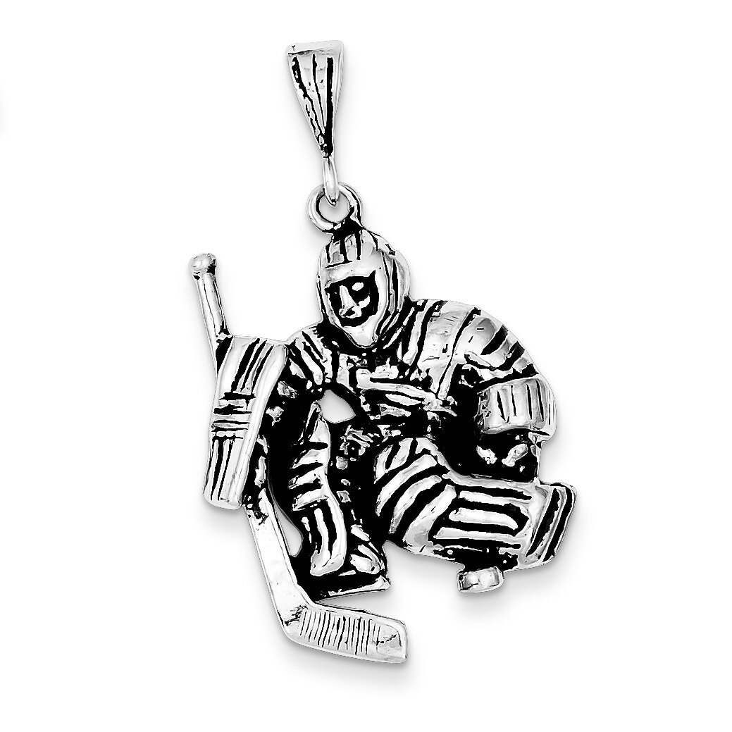 Hockey Player Charm Antiqued Sterling Silver QC7818