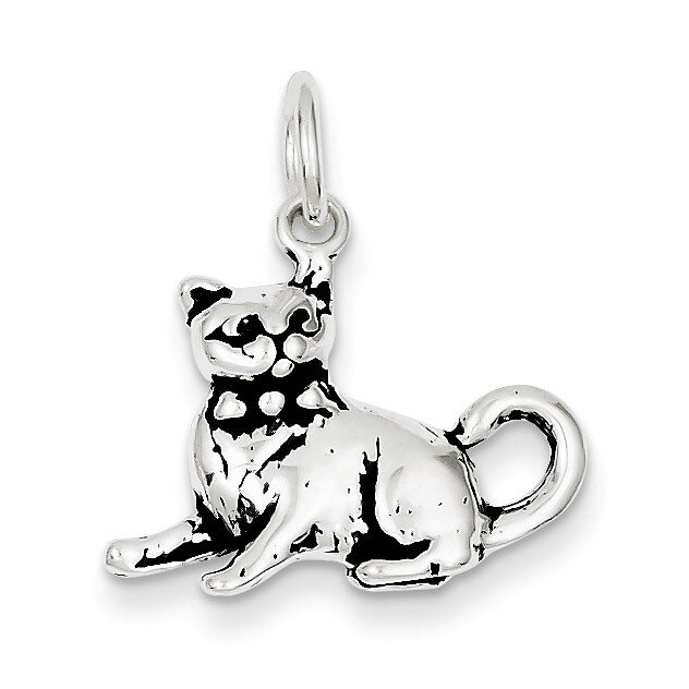 Cat Charm Antiqued Sterling Silver QC7834