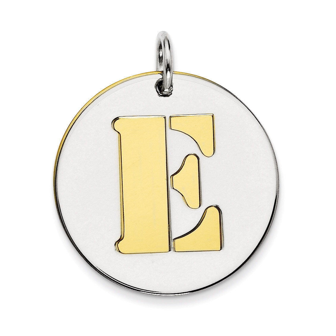 Initial E Double Plate Round Charm Sterling Silver QC7910E, MPN: QC7910E,