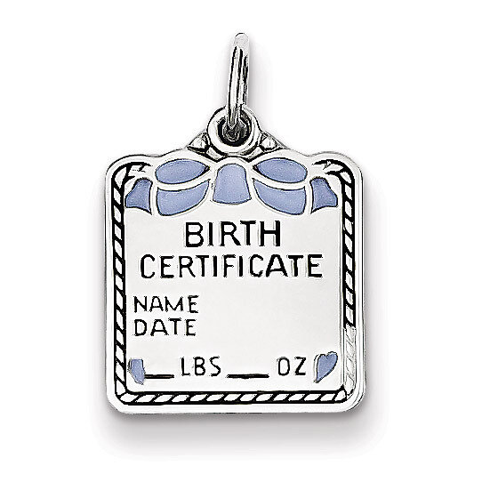 Blue Birth Certificate Charm Sterling Silver QC8, MPN: QC8, 883957519197