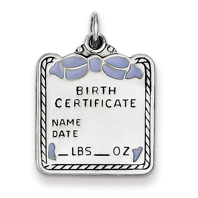 Blue Birth Certificate Charm Sterling Silver QC9, MPN: QC9, 883957849188