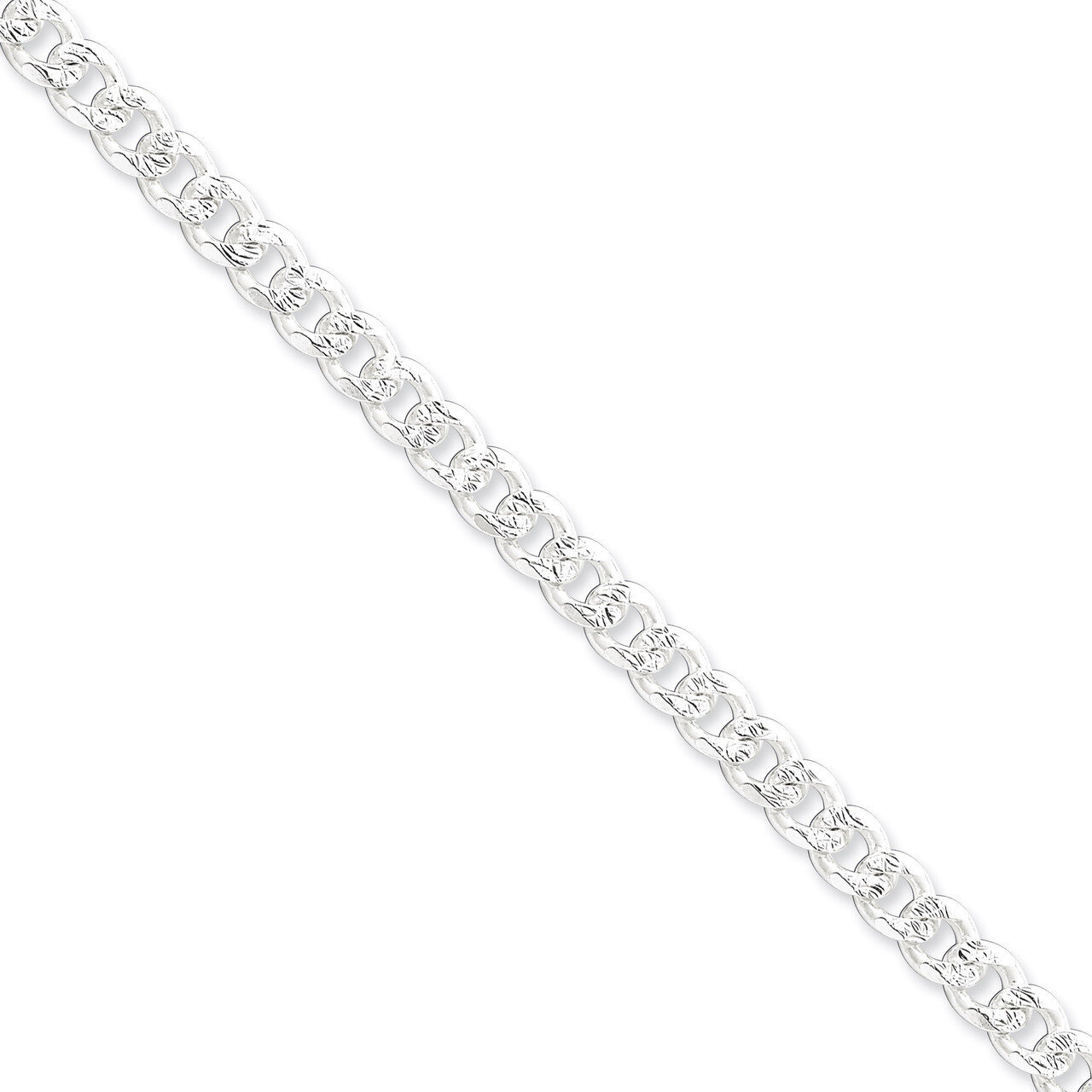 20 Inch 7mm Pave Curb Chain Sterling Silver QCF180-20