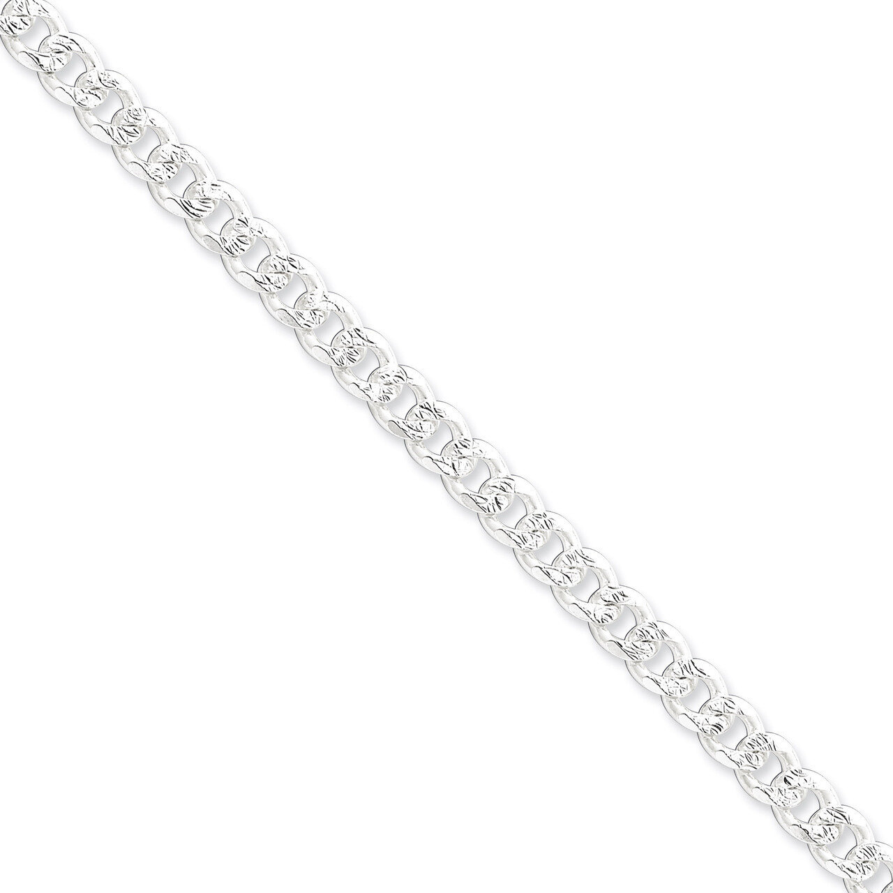 24 Inch 7mm Pave Curb Chain Sterling Silver QCF180-24, MPN: QCF180-24, 886774411323