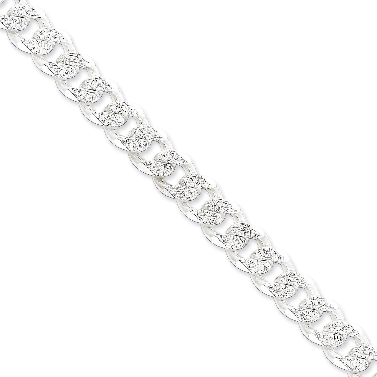 24 Inch 10.5mm Pave Curb Chain Sterling Silver QCF300-24