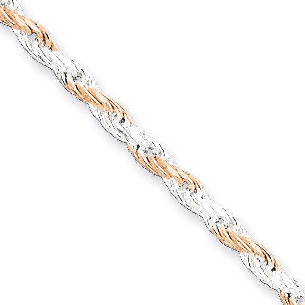18 Inch 2.5mm Rose Vermeil Diamond-cut Rope Chain Sterling Silver QDCR060-18