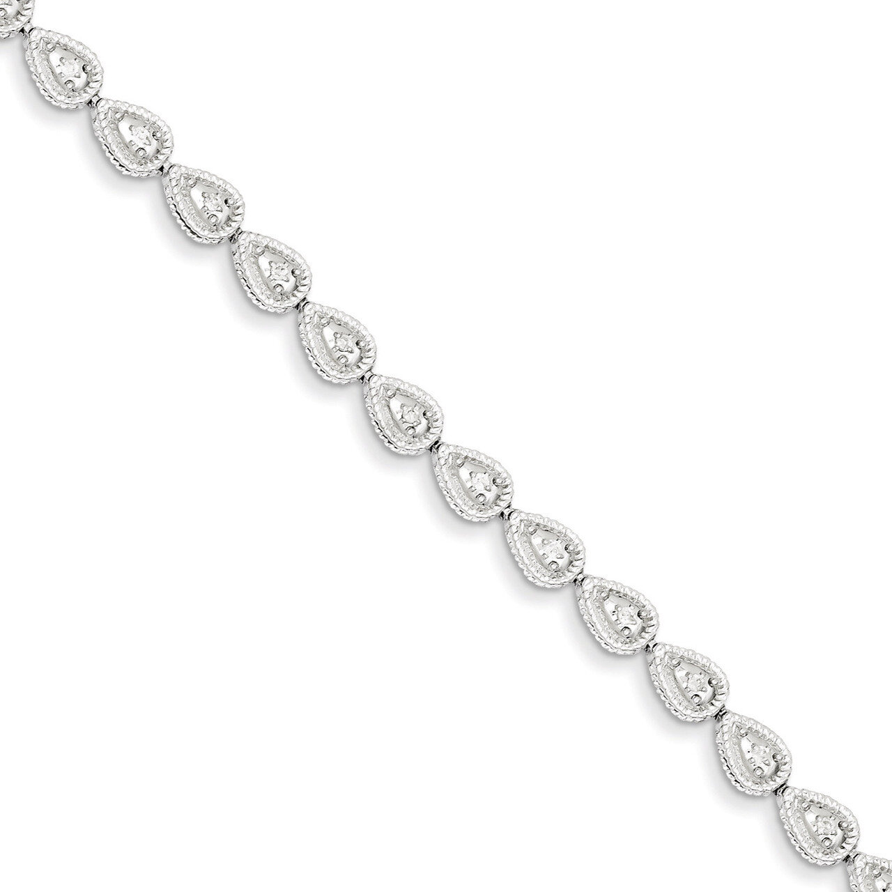 Teardrop Link Bracelet Sterling Silver Rhodium-plated Diamond QDX1040