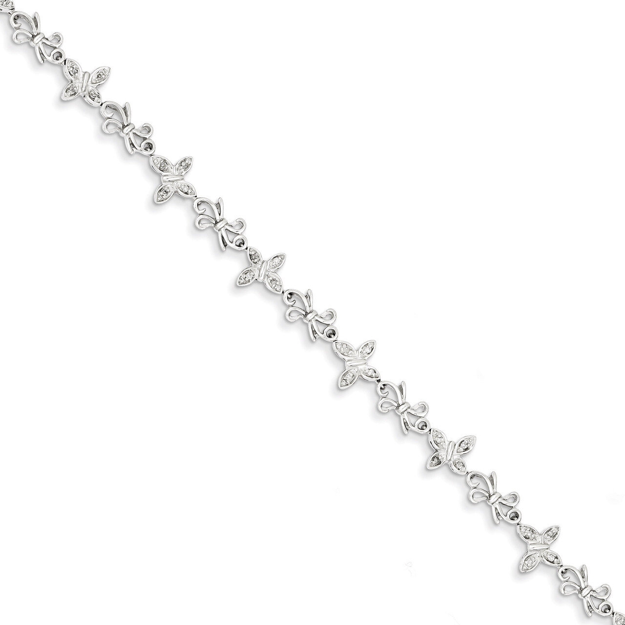Butterfly &amp; Fancy Bows Bracelet Diamonds Sterling Silver QDX1068, MPN: QDX1068, 883957432830