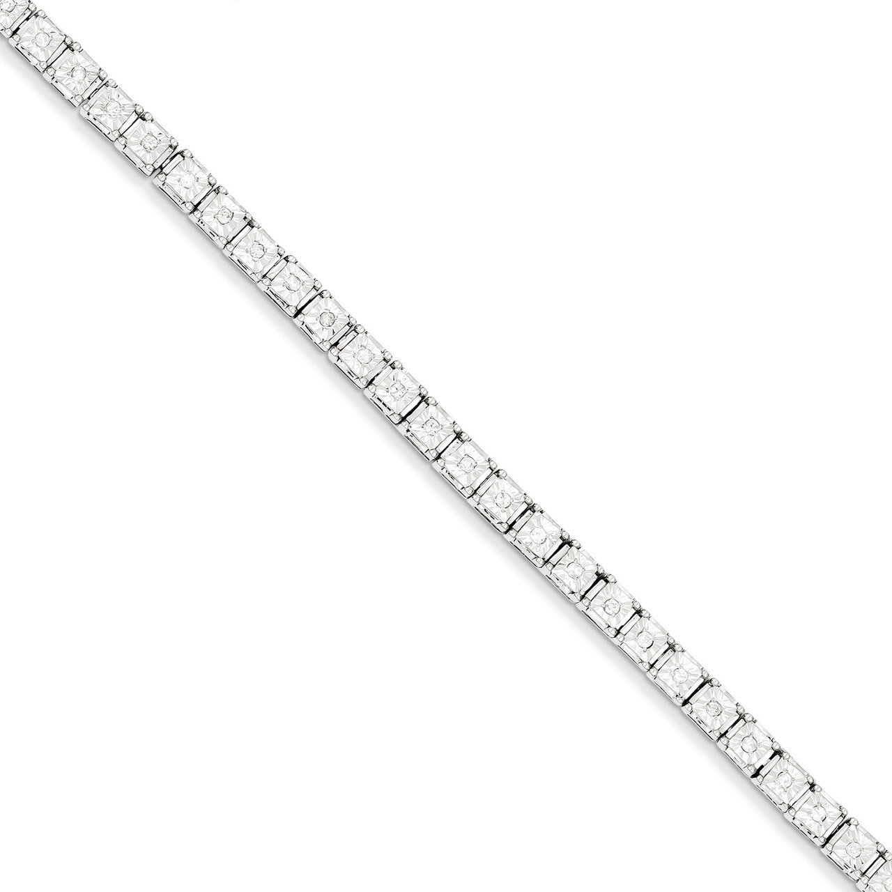Square Link Bracelet Sterling Silver Diamond QDX1098, MPN: QDX1098, 883957398327