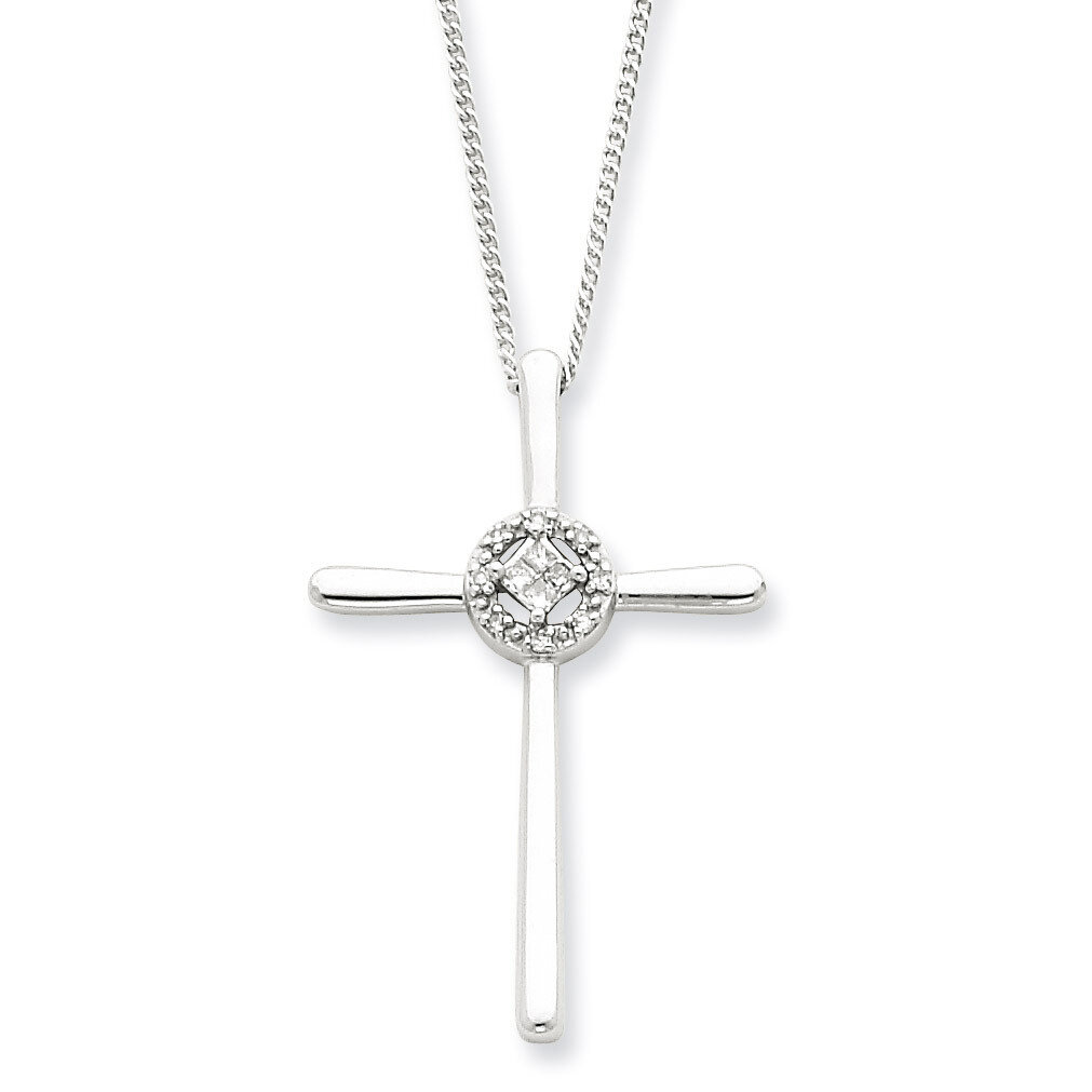 16 Inch Eternal Life Cross Necklace Sterling Silver Diamond QDX161-16