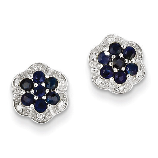 Sapphire &amp; Diamond Post Earrings Sterling Silver Rhodium QDX315, MPN: QDX315, 883957525358